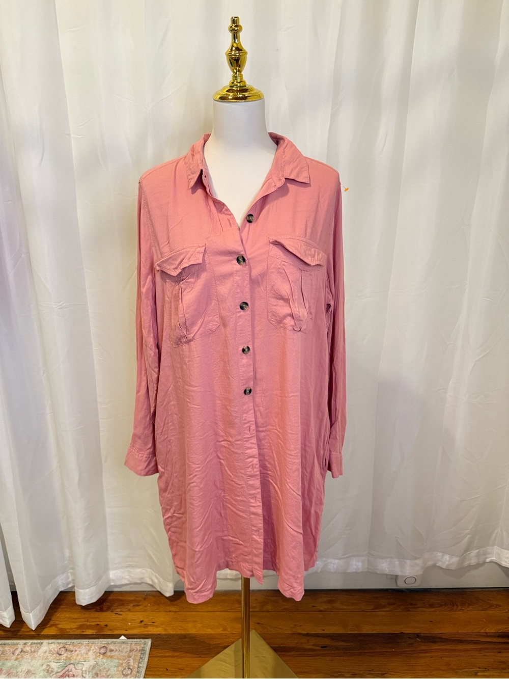 Time and Tru Coral Button-Up Shirt Dress